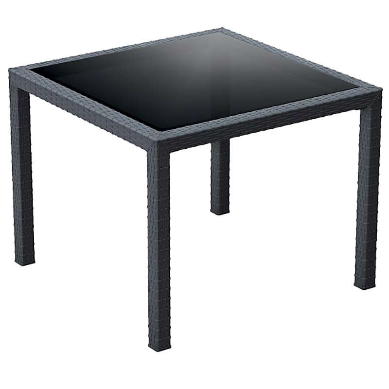 Τραπέζι BALI Ανθρακί PP/Τζάμι 94x94x75cm