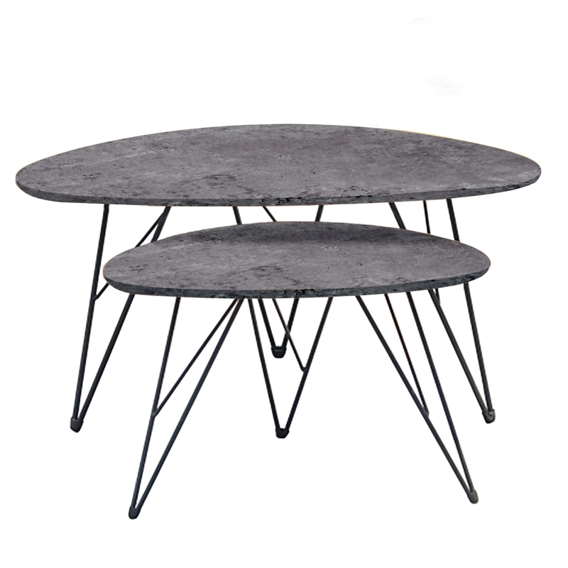 Τραπέζι Σαλονιού NANCY Τσιμέντο Μέταλλο/MDF/3D Paper 90x60x45.5/60x40x38cm