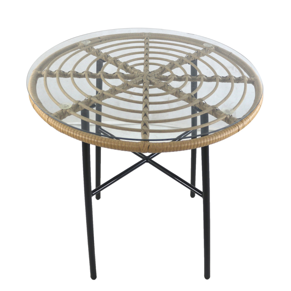 Τραπέζι Κήπου APPIUS Φυσικό/Μαύρο Μέταλλο/Rattan/Γυαλί 70x70x74cm