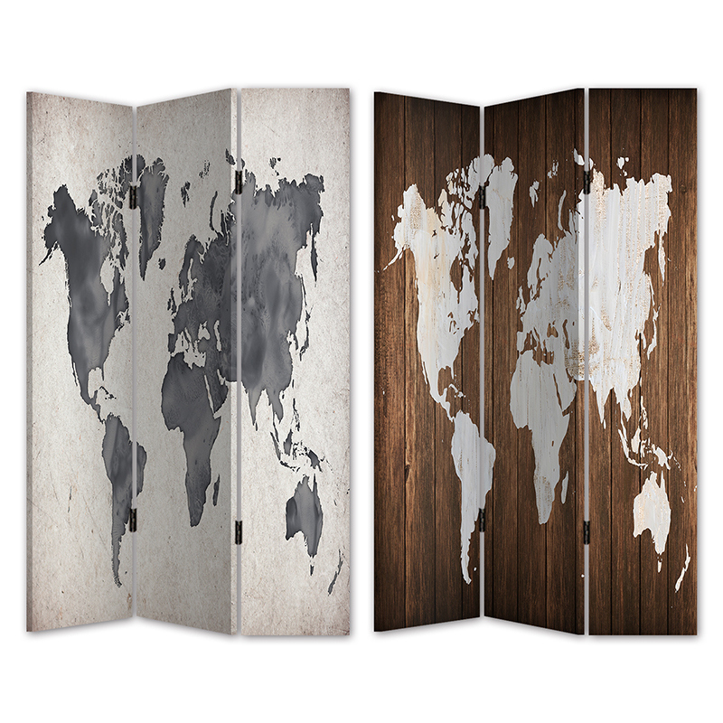 Παραβάν “Παγκόσμιος Χάρτης” Καμβάς/Ξύλο 120x180x2.5cm