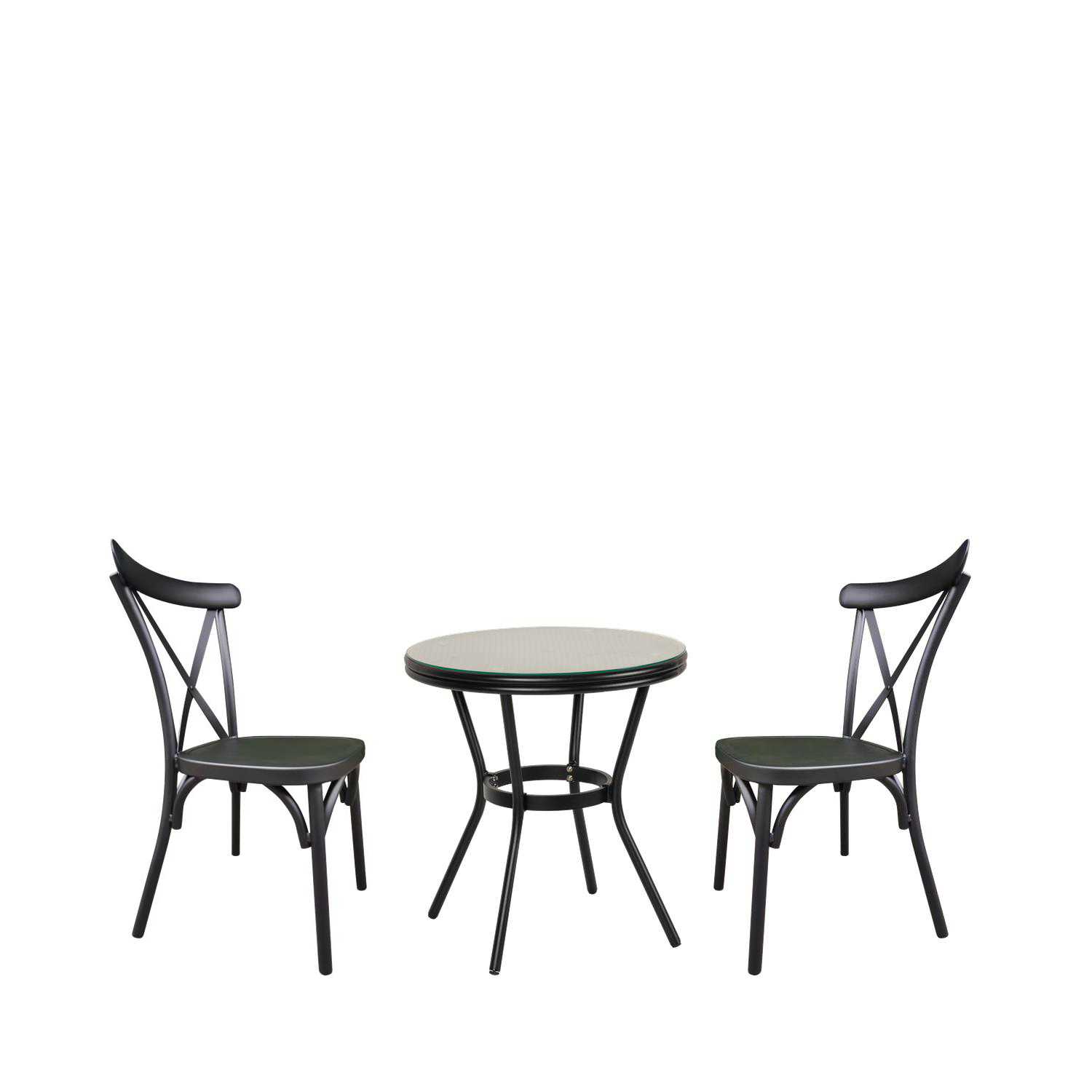 Σετ Τραπεζαρία Κήπου BURUNDI Μαύρο Αλουμίνιο/Γυαλί Με 2 Καρέκλες 14990213