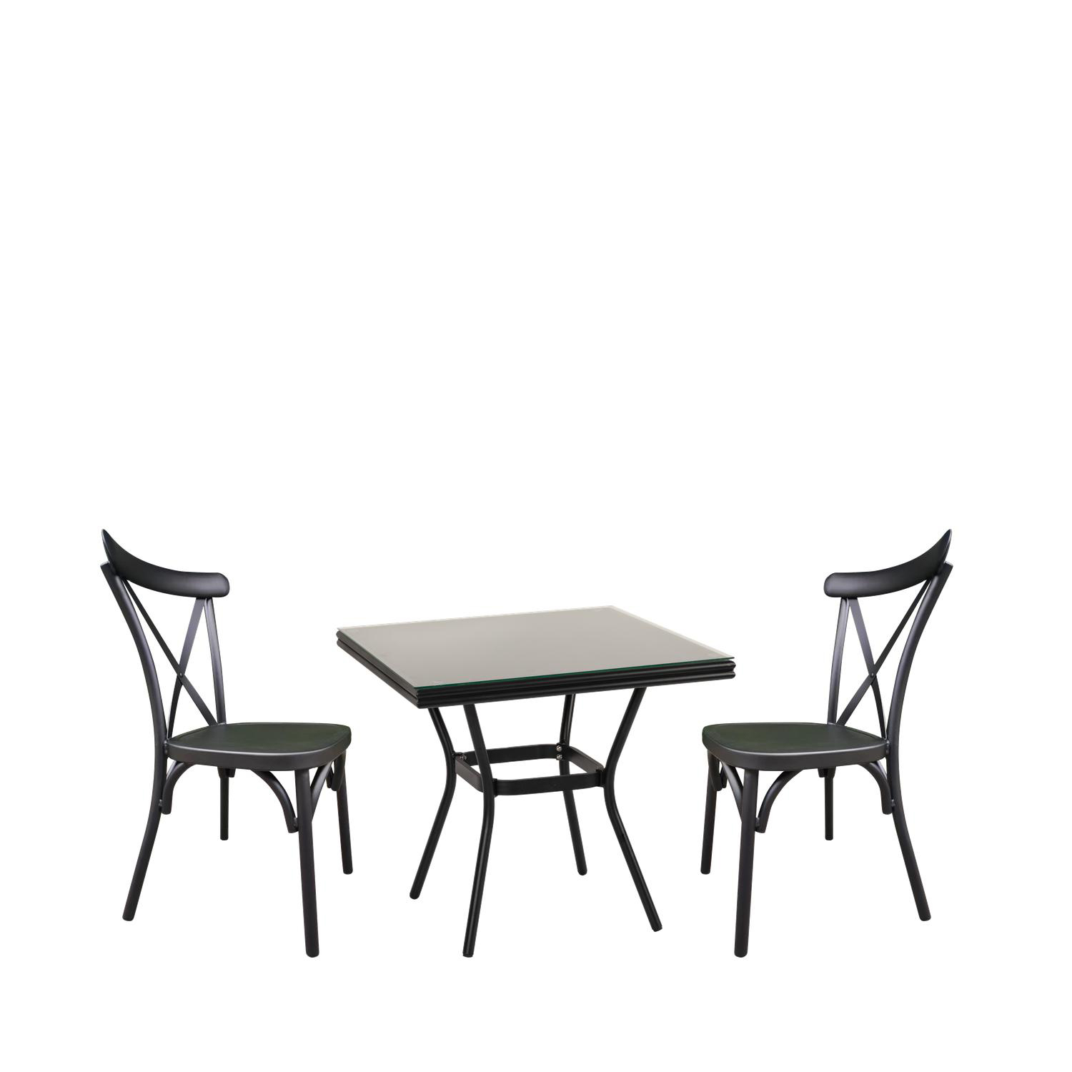 Σετ Τραπεζαρία Κήπου ANGOLA Μαύρο Αλουμίνιο/Γυαλί Με 2 Καρέκλες 14990214