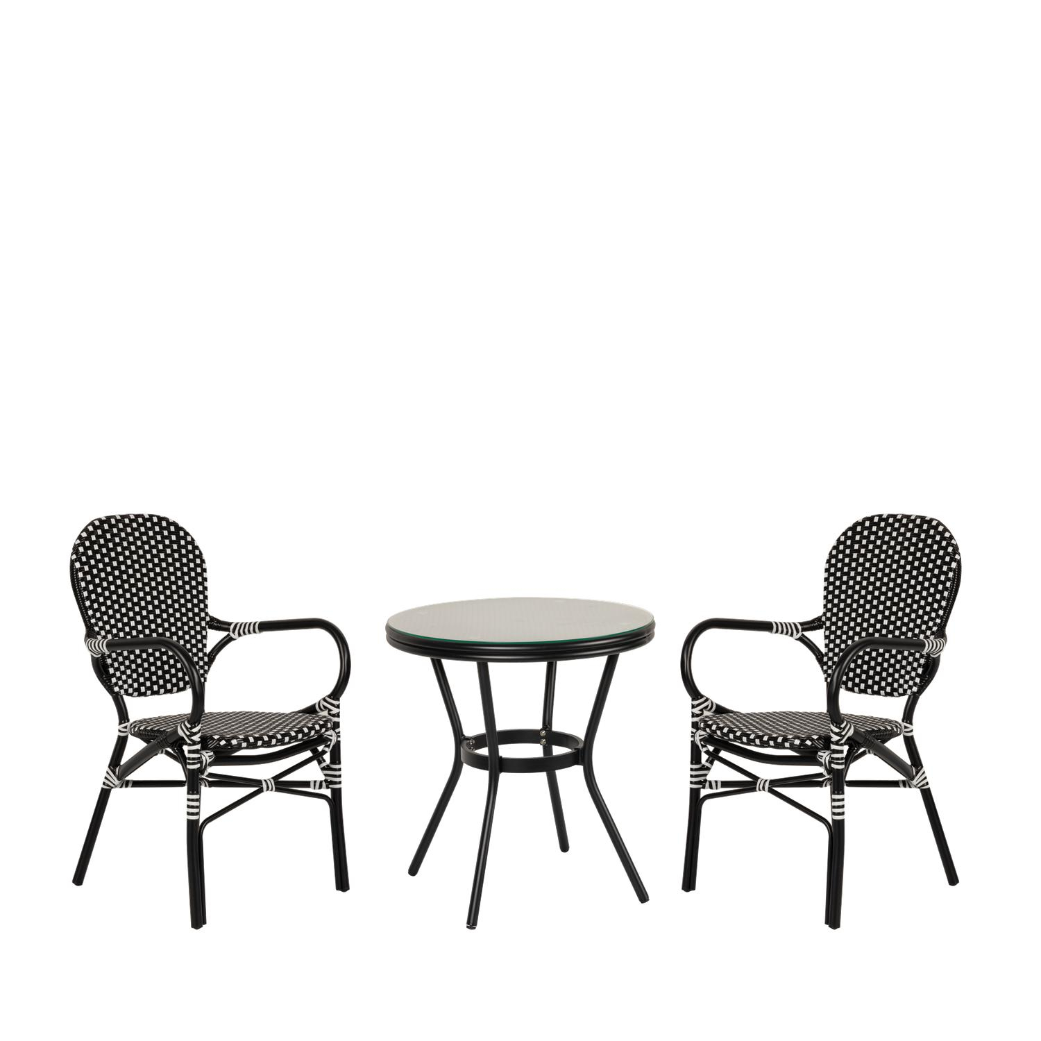Σετ Τραπεζαρία Κήπου BURUNDI Μαύρο Αλουμίνιο/Γυαλί Με 2 Καρέκλες 14990233