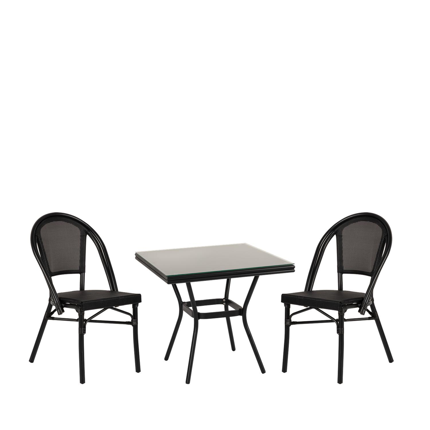 Σετ Τραπεζαρία Κήπου ANGOLA Μαύρο Αλουμίνιο/Γυαλί Με 2 Καρέκλες 14990236