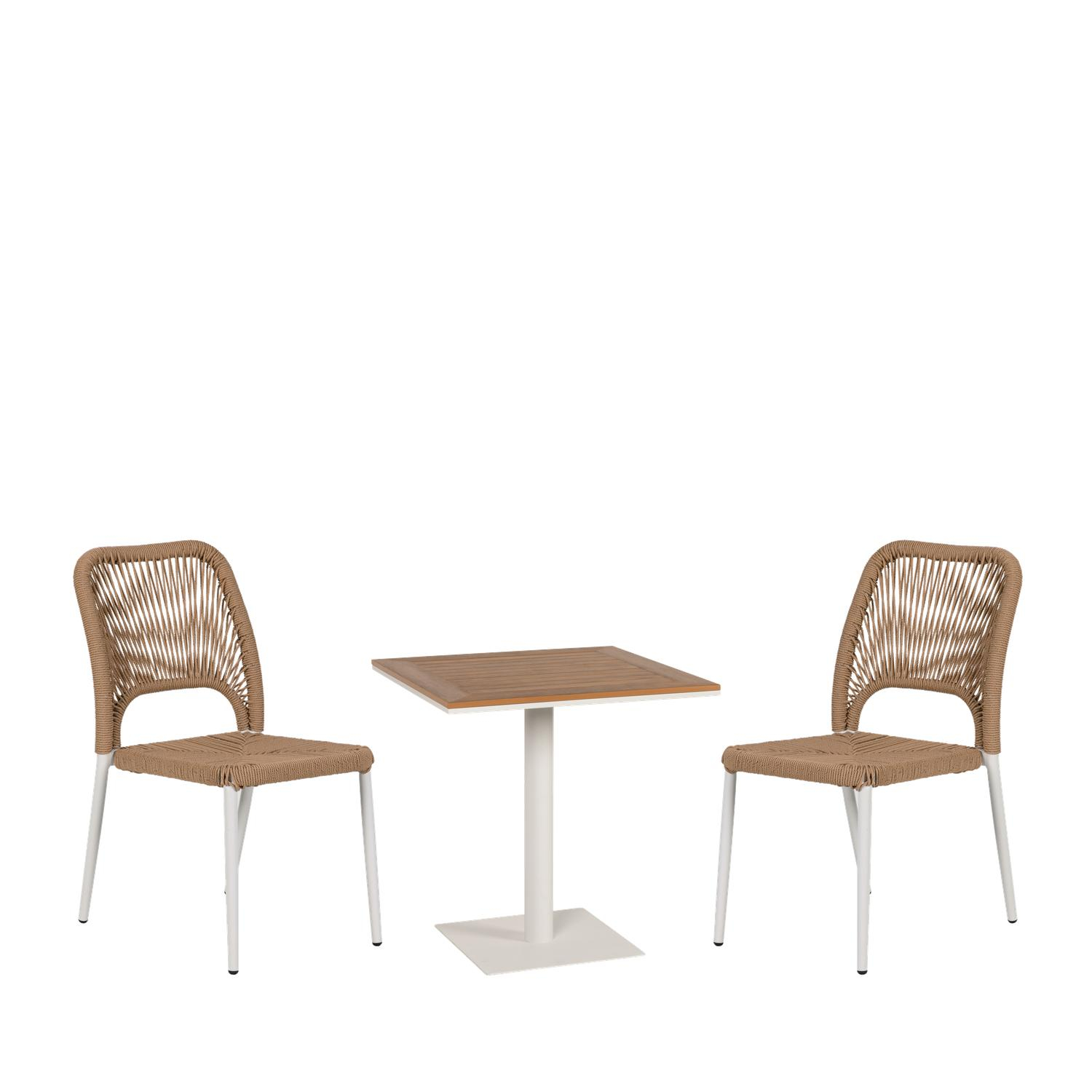 Σετ Τραπεζαρία Κήπου NAMIBIA Λευκό/Καρυδί Αλουμίνιο/Ξύλο Με 2 Καρέκλες 14990256
