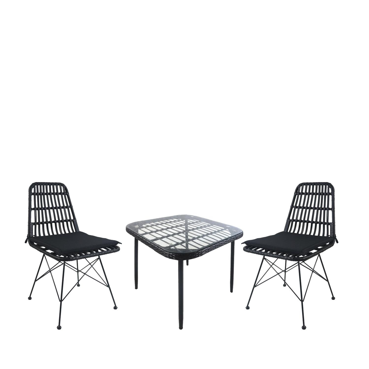 Σετ Τραπεζαρία Κήπου ANTIUS Μαύρο Μέταλλο/Rattan/Γυαλί Με 2 Καρέκλες 14990363