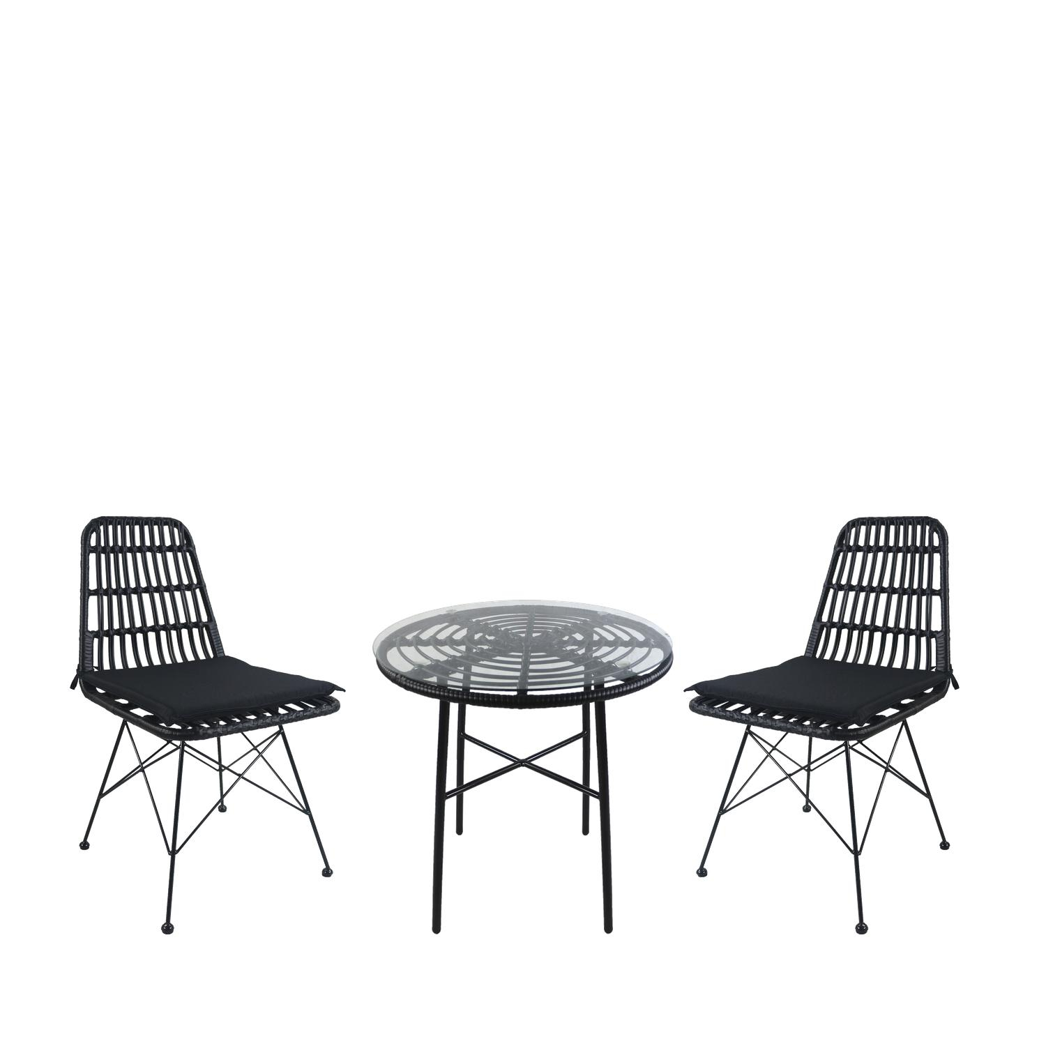 Σετ Τραπεζαρία Κήπου APPIUS Μαύρο Μέταλλο/Rattan/Γυαλί Με 2 Καρέκλες 14990364