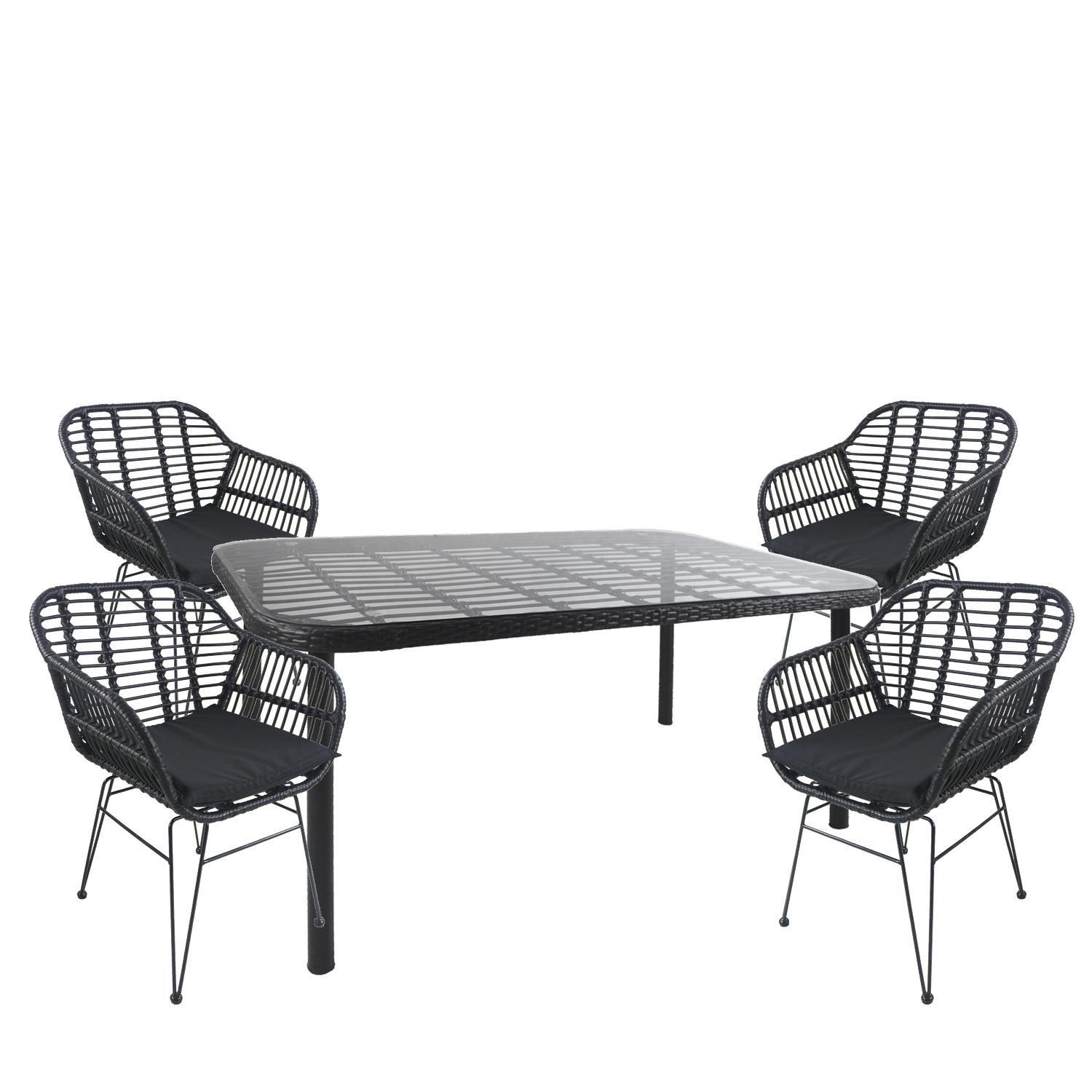 Σετ Τραπεζαρία Κήπου AMPIUS Μαύρο Μέταλλο/Rattan/Γυαλί Με 4 Καρέκλες 14990379