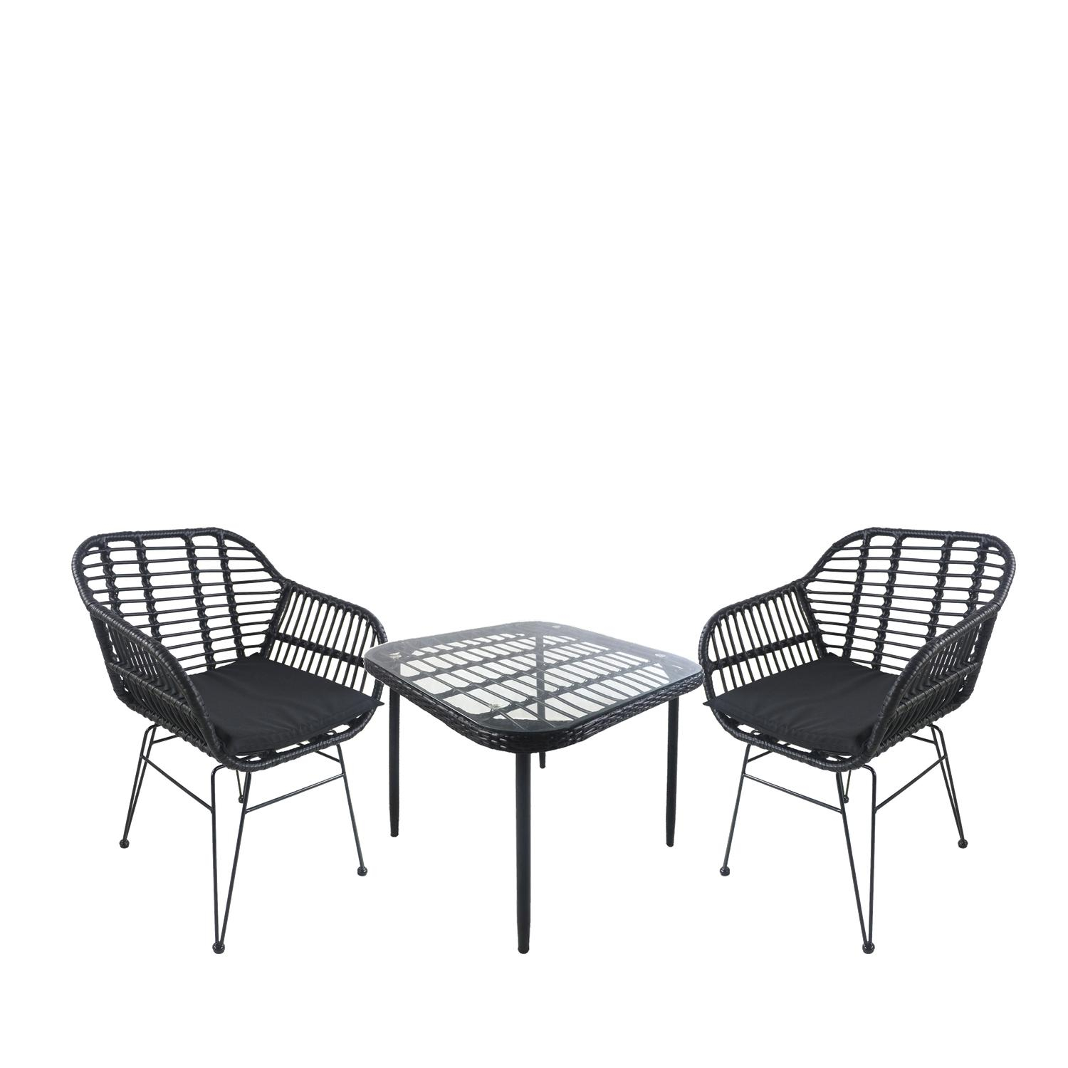 Σετ Τραπεζαρία Κήπου ANTIUS Μαύρο Μέταλλο/Rattan/Γυαλί Με 2 Καρέκλες 14990381
