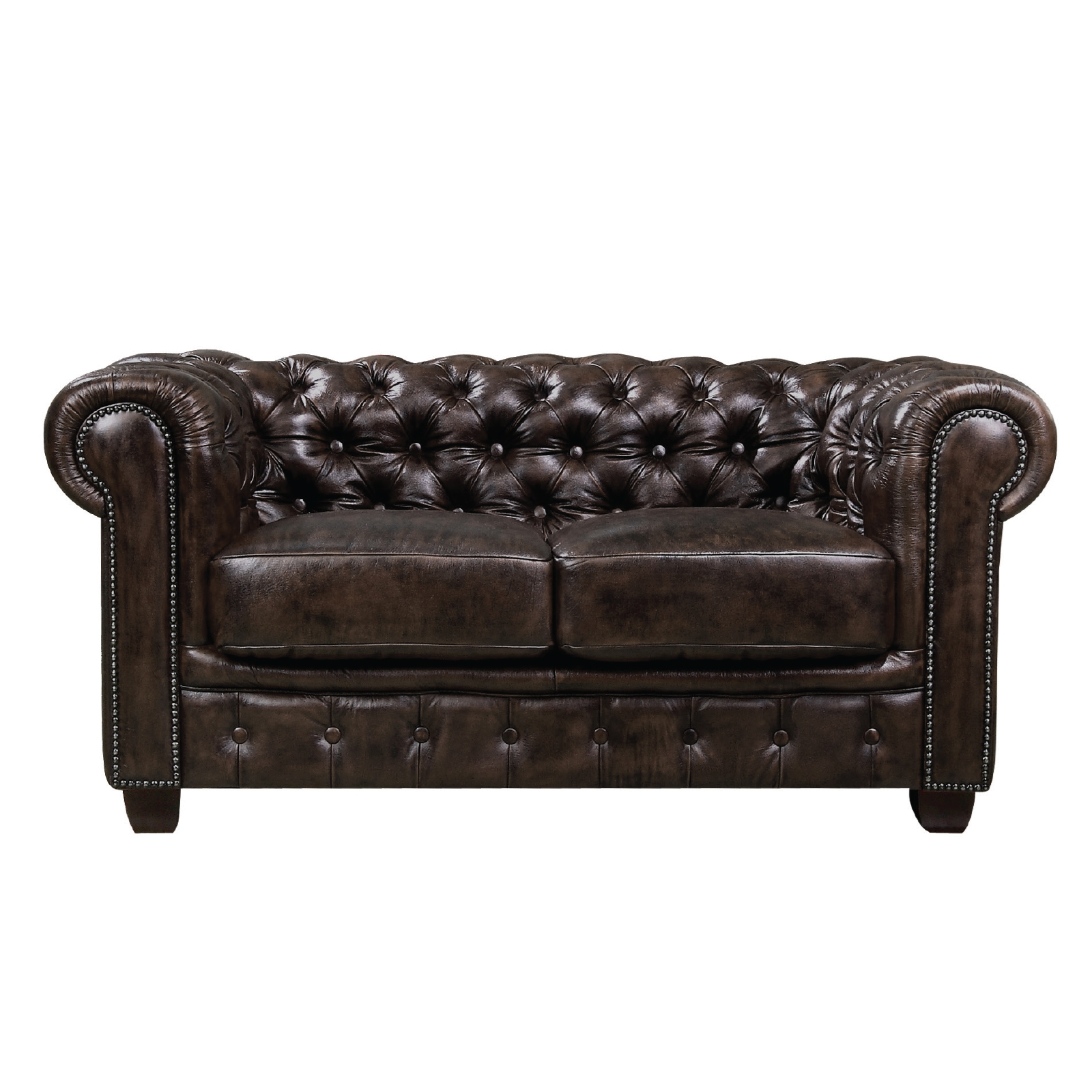 Καναπές Διθέσιος CHESTERFIELD Leather Καφέ Σκούρο 160x92x72cm
