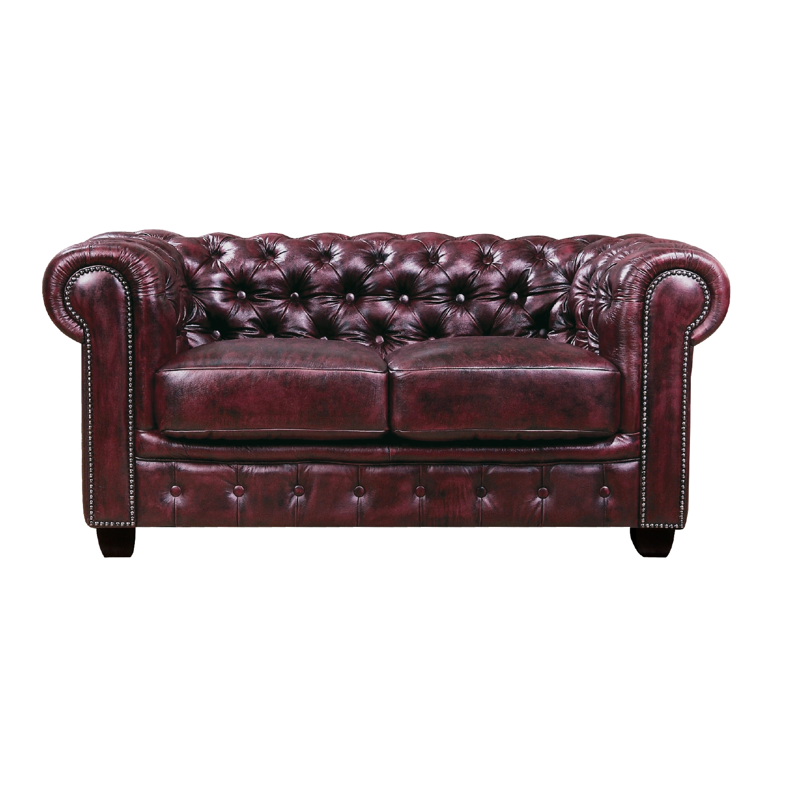 Καναπές Διθέσιος CHESTERFIELD Leather Κόκκινο Antique 160x92x72cm