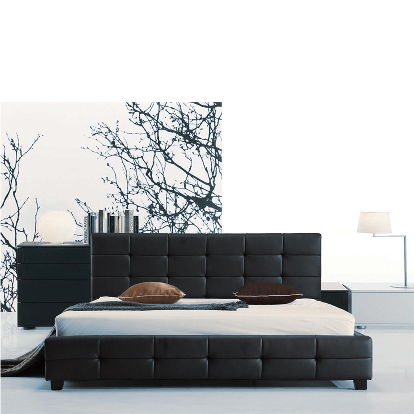 Κρεβάτι Διπλό FIDEL PU Μαύρο 168x215x107 (Στρώμα 160x200)cm