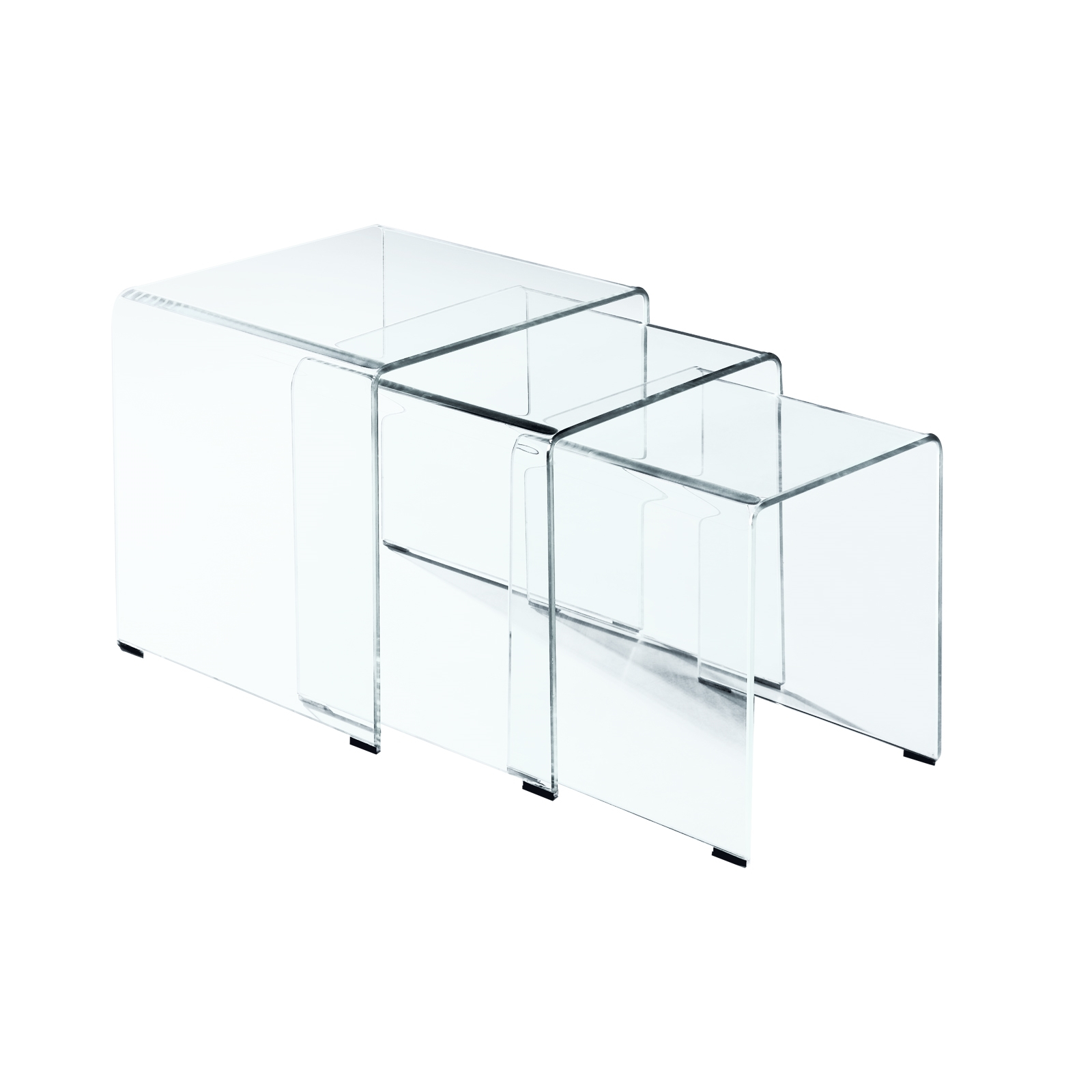Τραπεζάκι Βοηθητικό GLASSER Bent Glass – Γυαλί Clear 42x42x42/36x36x39/30x30x36cm