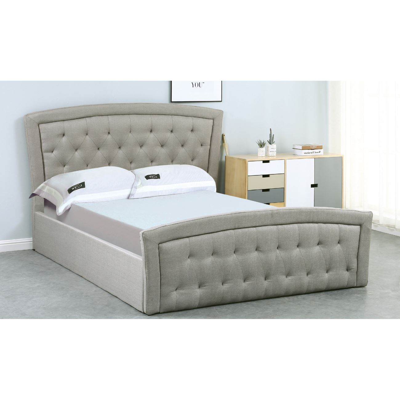 Κρεβάτι Διπλό ROMEO Με Χώρο Αποθήκευσης Ύφασμα Sand 168x212x104cm (Στρώμα 160×200)