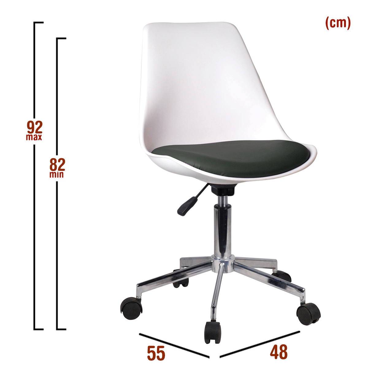 Καρέκλα Γραφείου ΚΥΒΕΛΗ Λευκό/Μαύρο PU 48x55x82-92cm