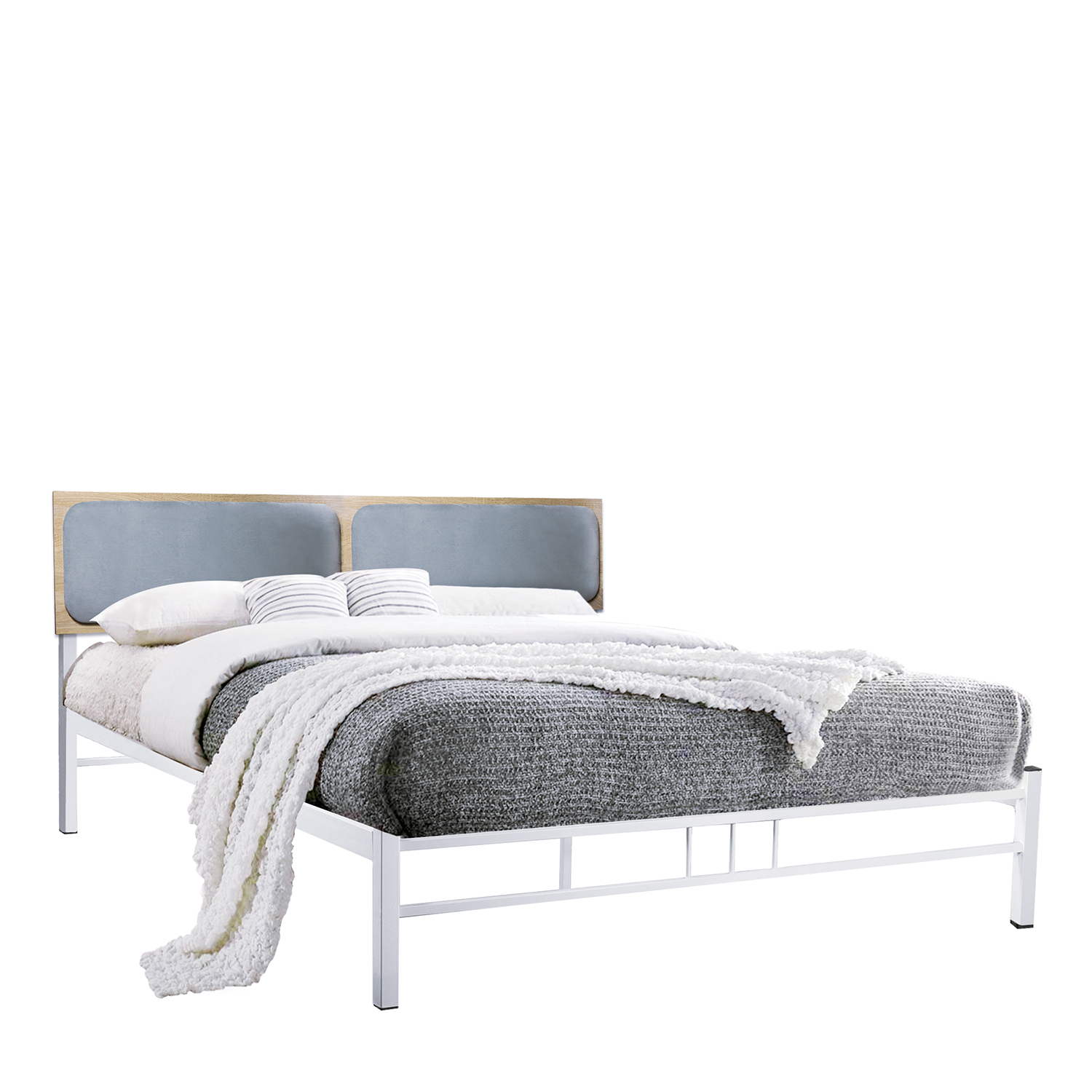 Κρεβάτι Διπλό KRELL Sonoma/Λευκό Μέταλλο/Μοριοσανίδα/’Υφασμα 170x207x111cm (Στρώμα 160x200cm)